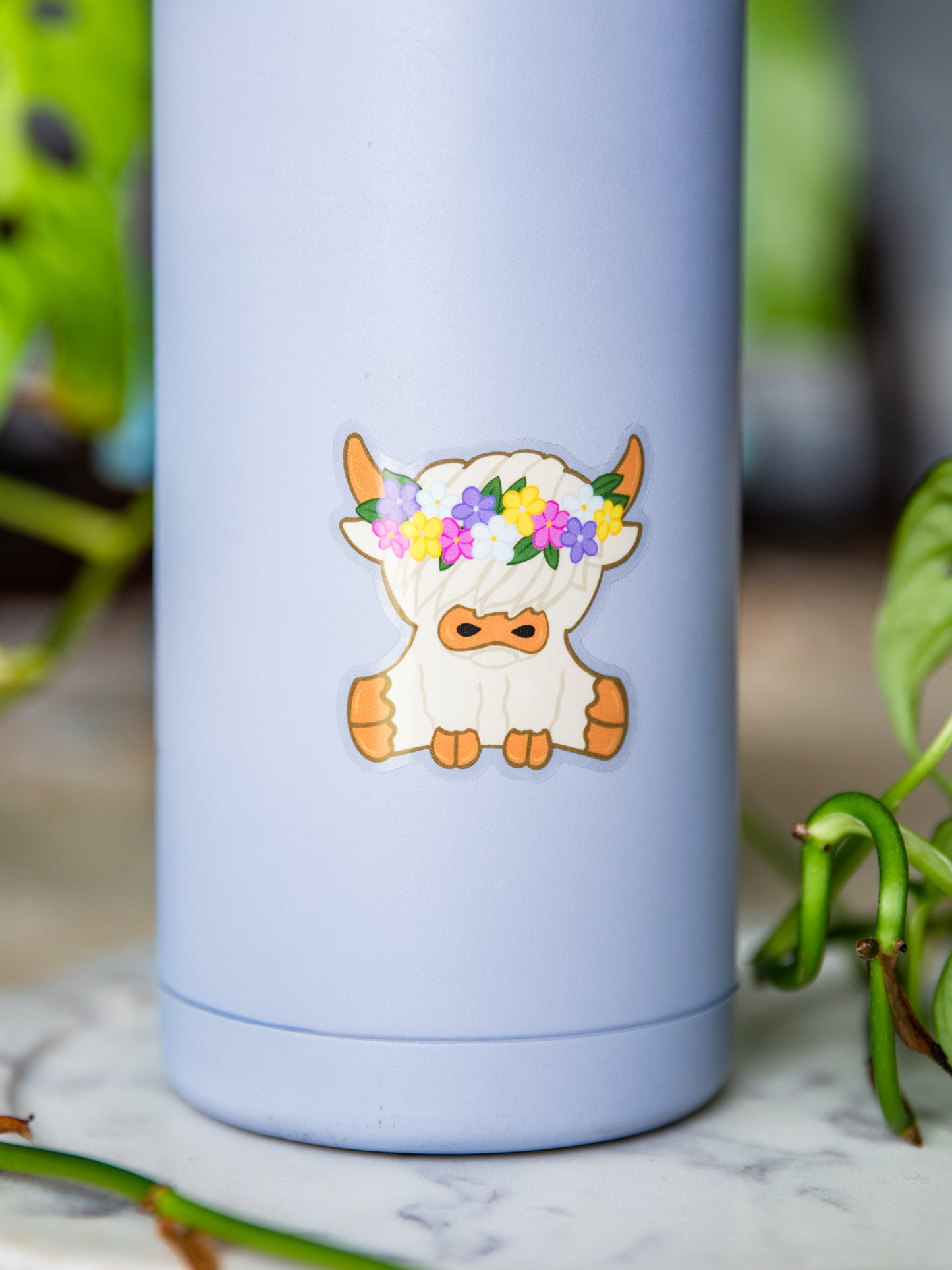 Flower Crown Highland Cow Sticker