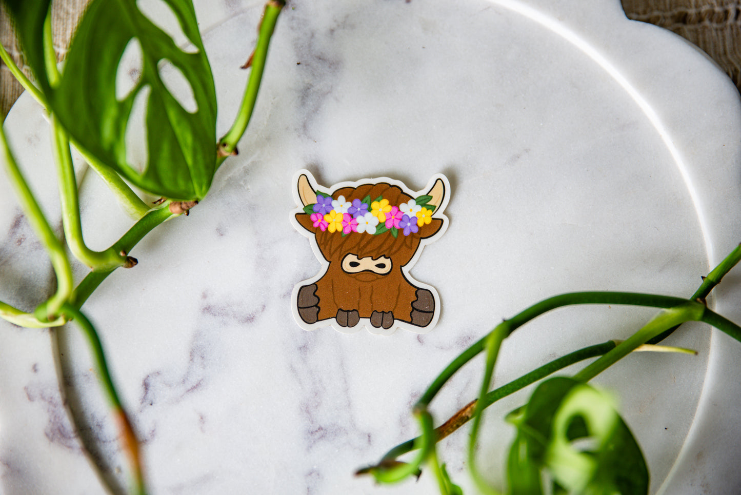 Flower Crown Highland Cow Sticker