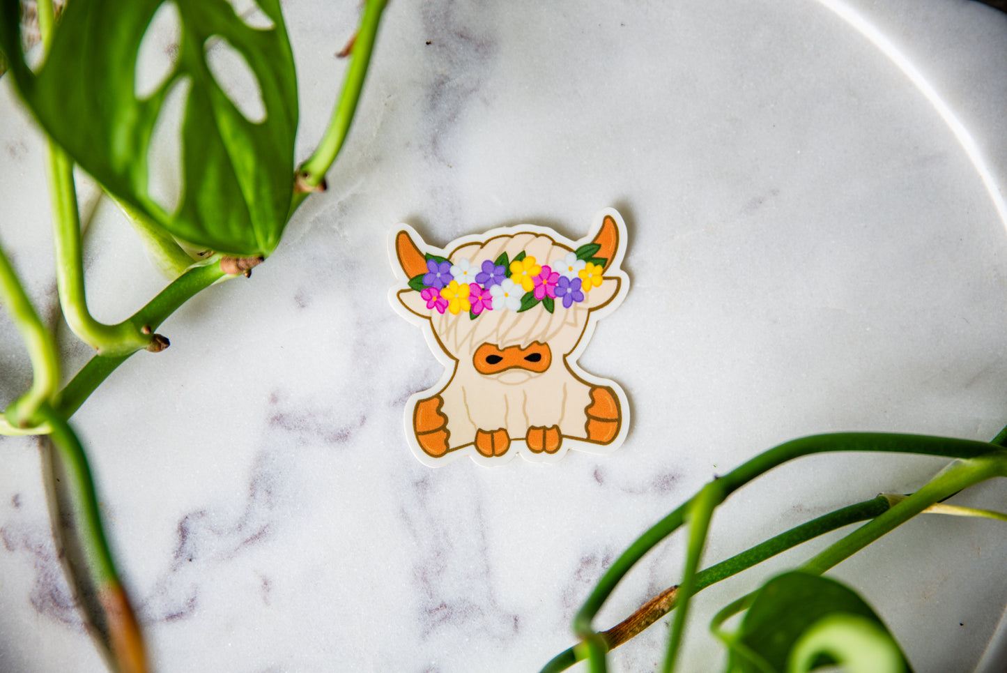 Flower Crown Highland Cow Sticker
