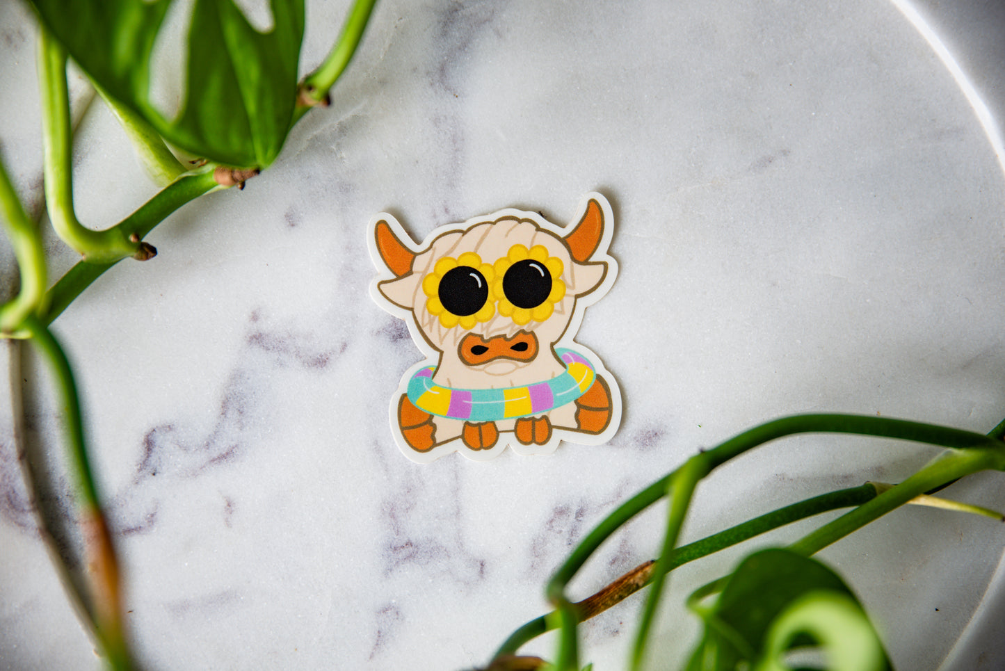 Pool Party Highland Cow Sticker