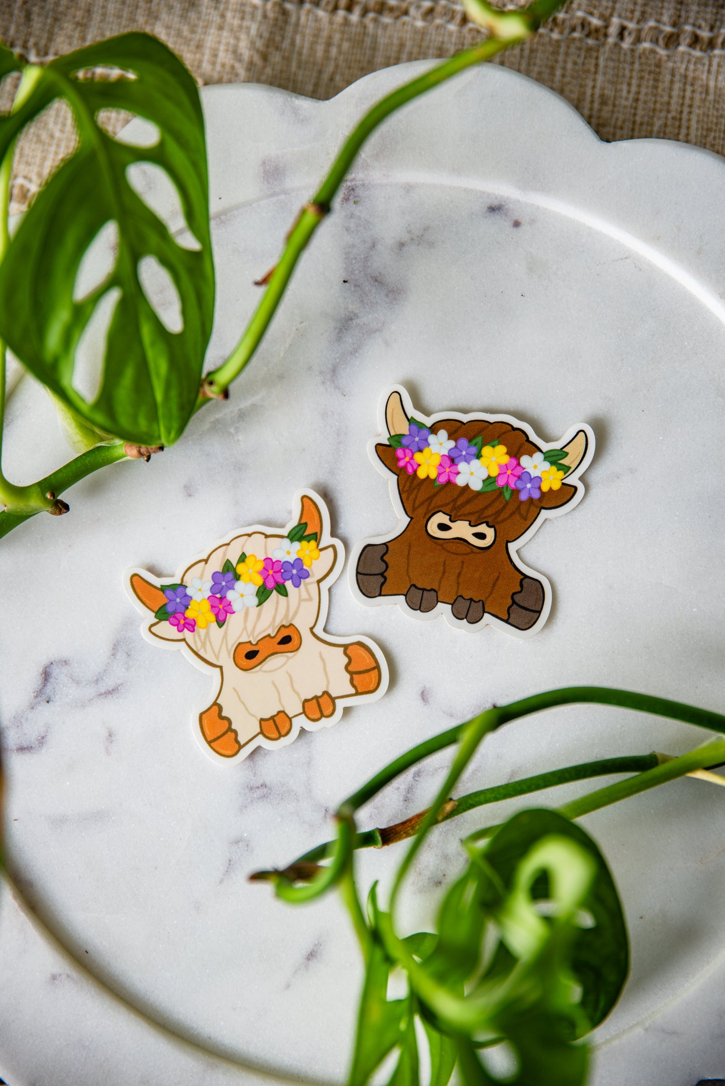 Flower Crown Highland Cow Sticker