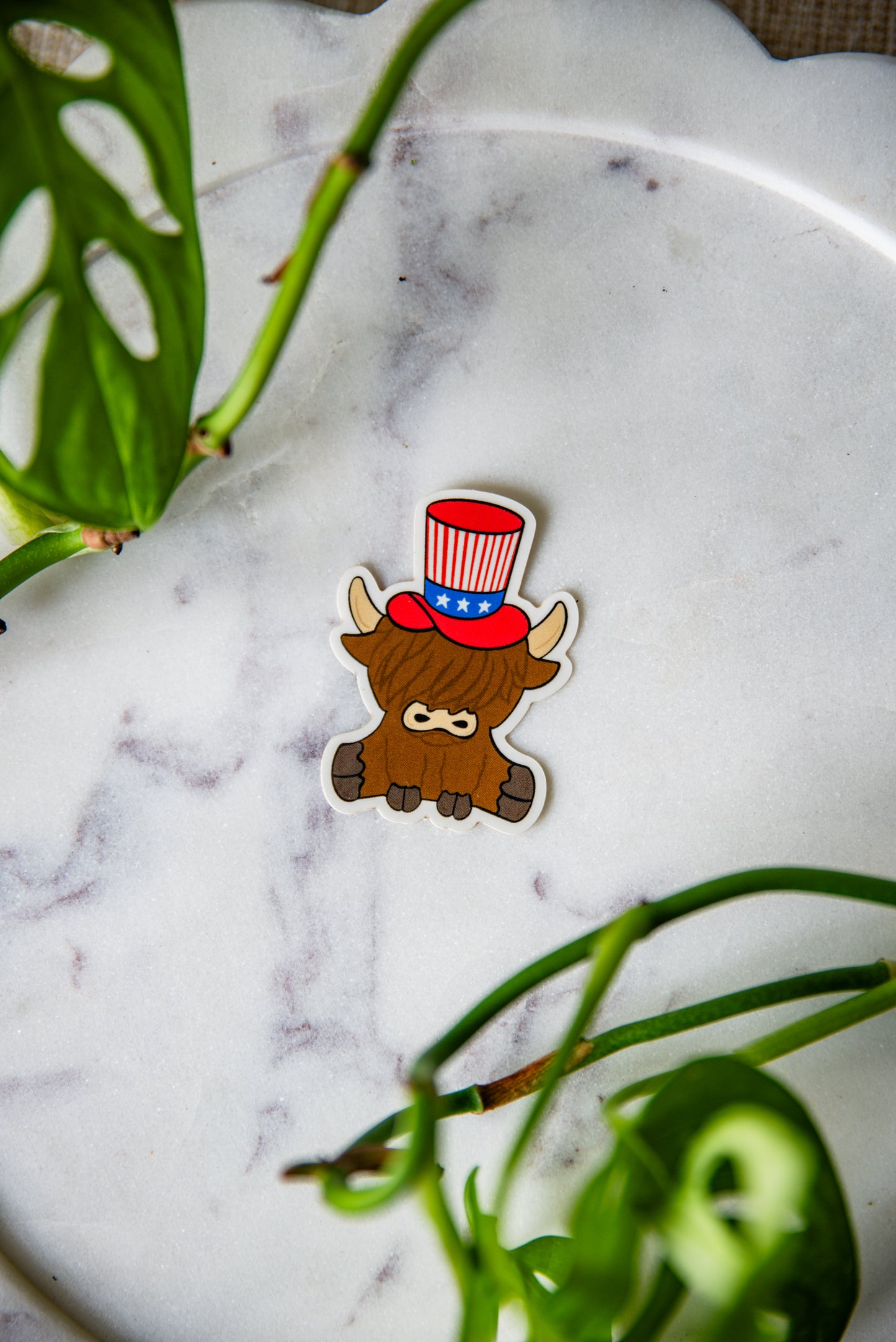 Uncle Sam Highland Cow Sticker