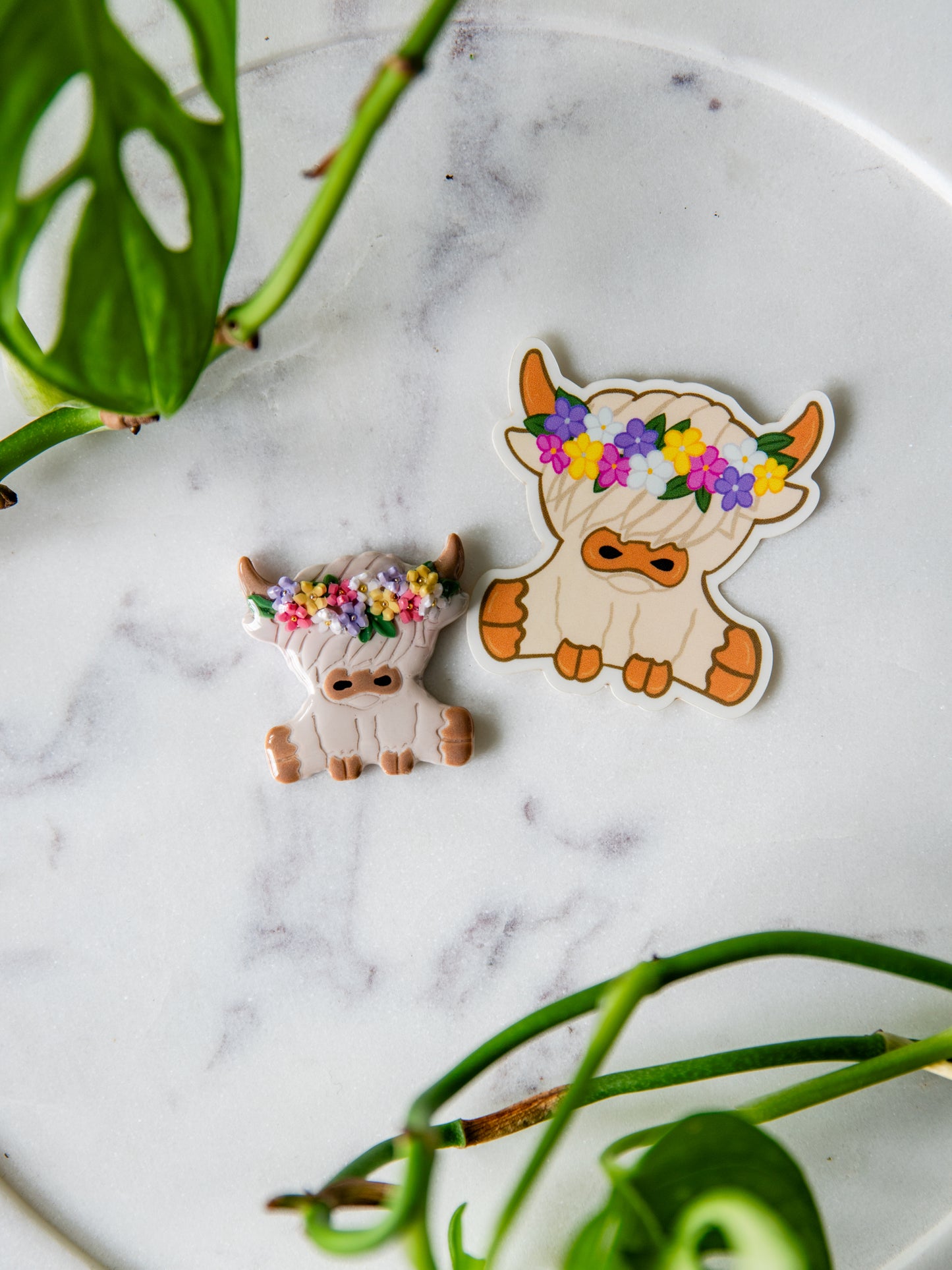 Flower Crown Highland Cow Sticker