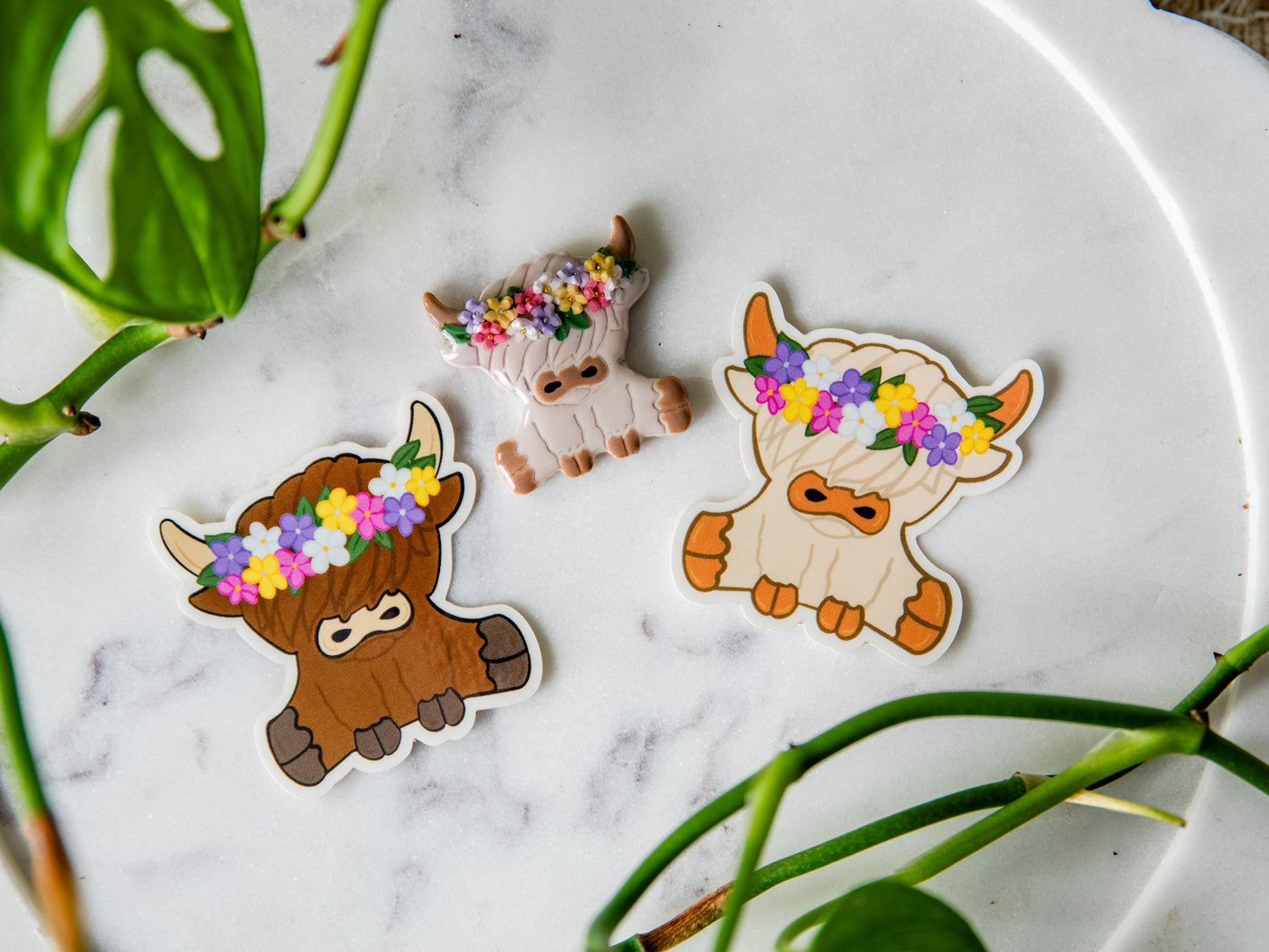 Flower Crown Highland Cow Sticker